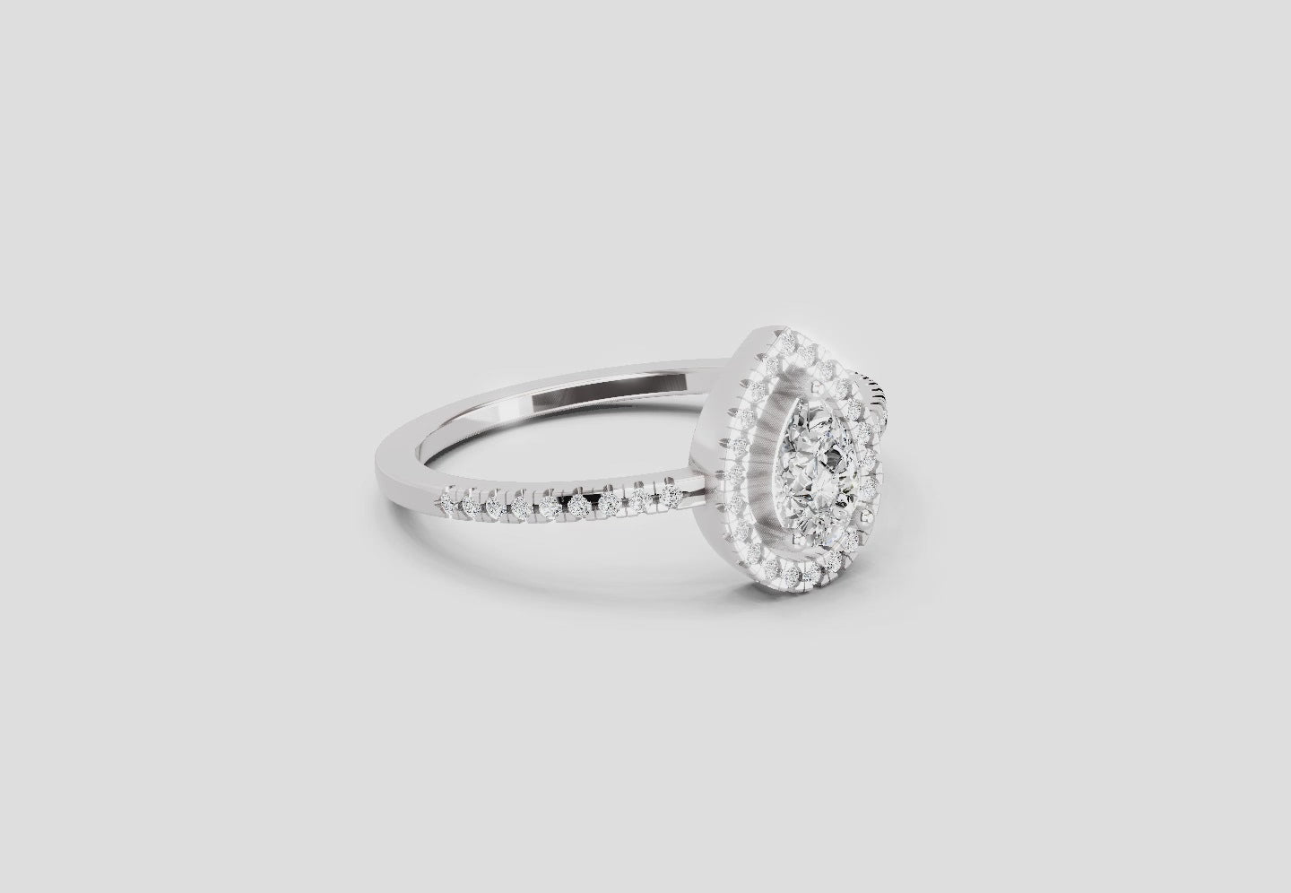 0.61 Ct Pear Cut Halo Ring | 14K White Gold