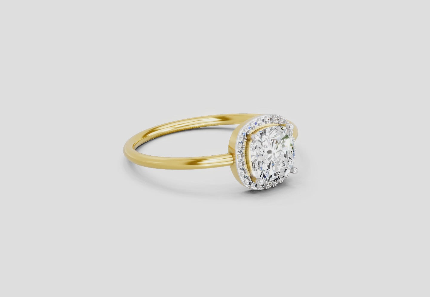 1.37 Ct Cushion Halo | 14K Yellow Gold