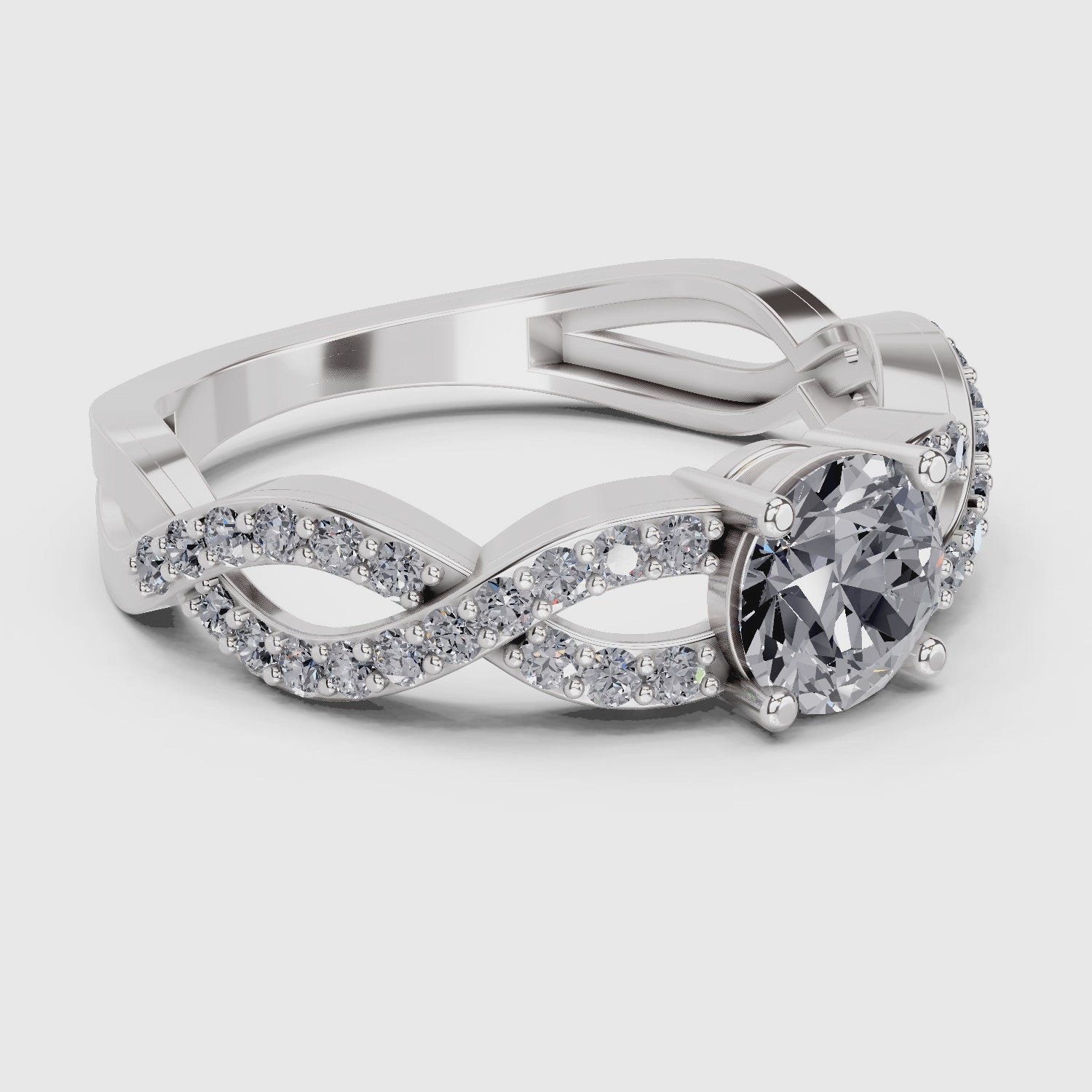 Load video: 0.39 Ct Round Shape infinity Diamond Engagement Ring | 14K White Gold