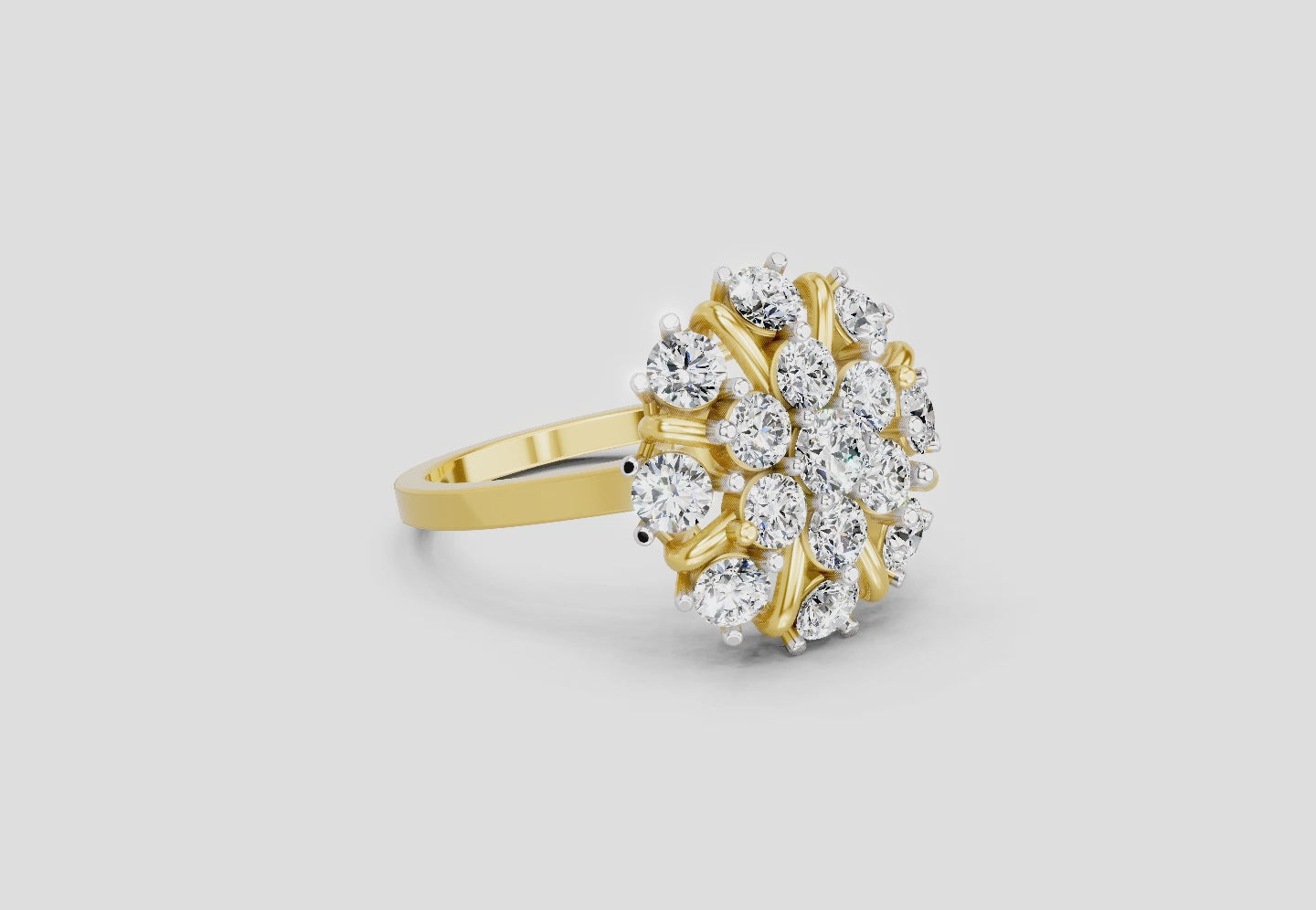 Load video: 2.36 Ct Round Shape Diamond Cluster Ring | 14K Yellow Gold