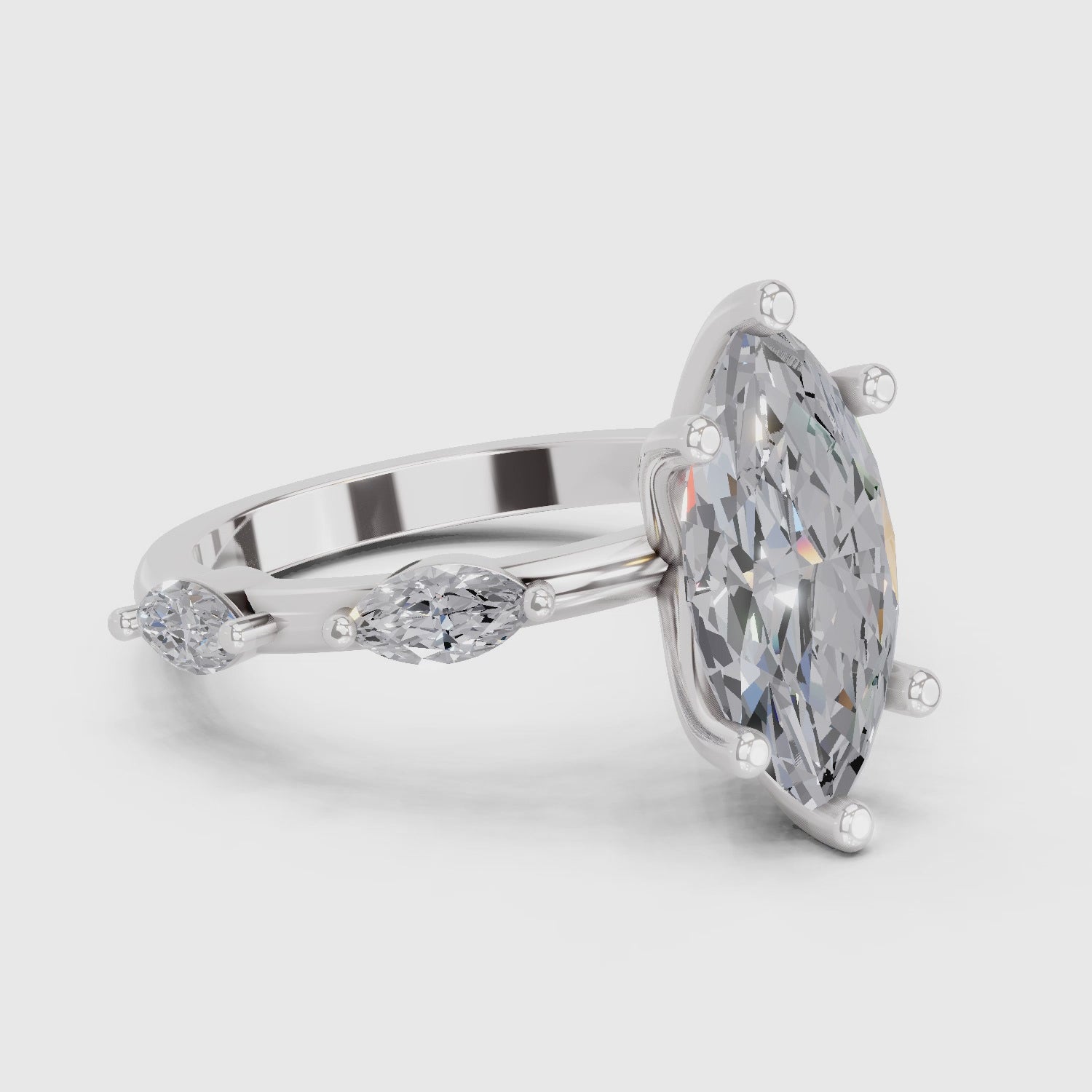 3.6 Ct Marquise Shape Solitaire Diamond Ring| 14K White Gold