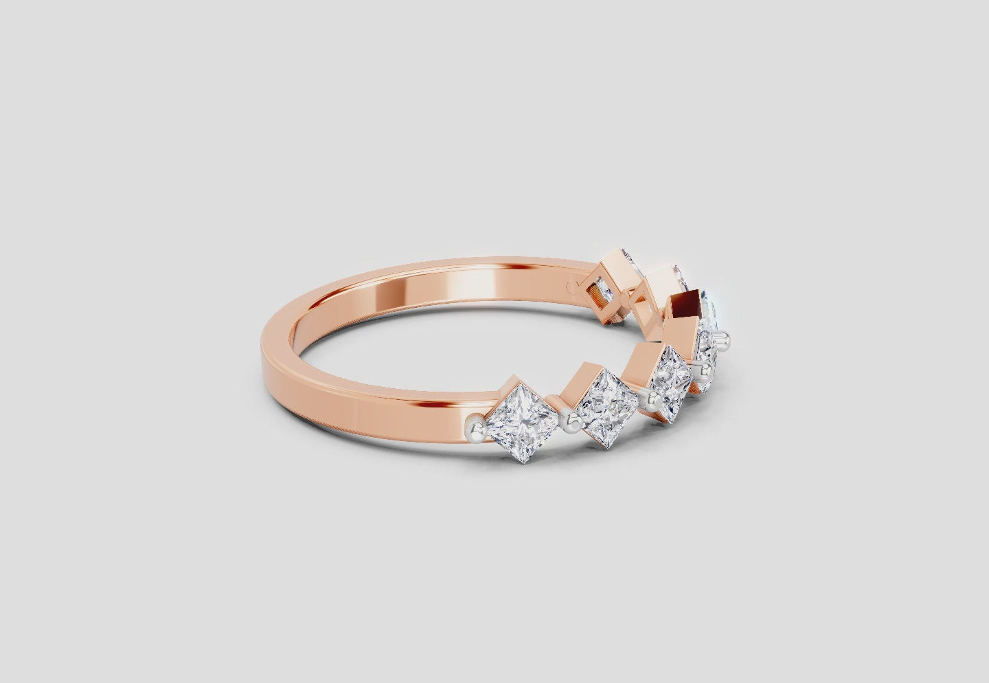 7 Stone Band 0.75 Princess Shape Diamond | 14K Rose Gold