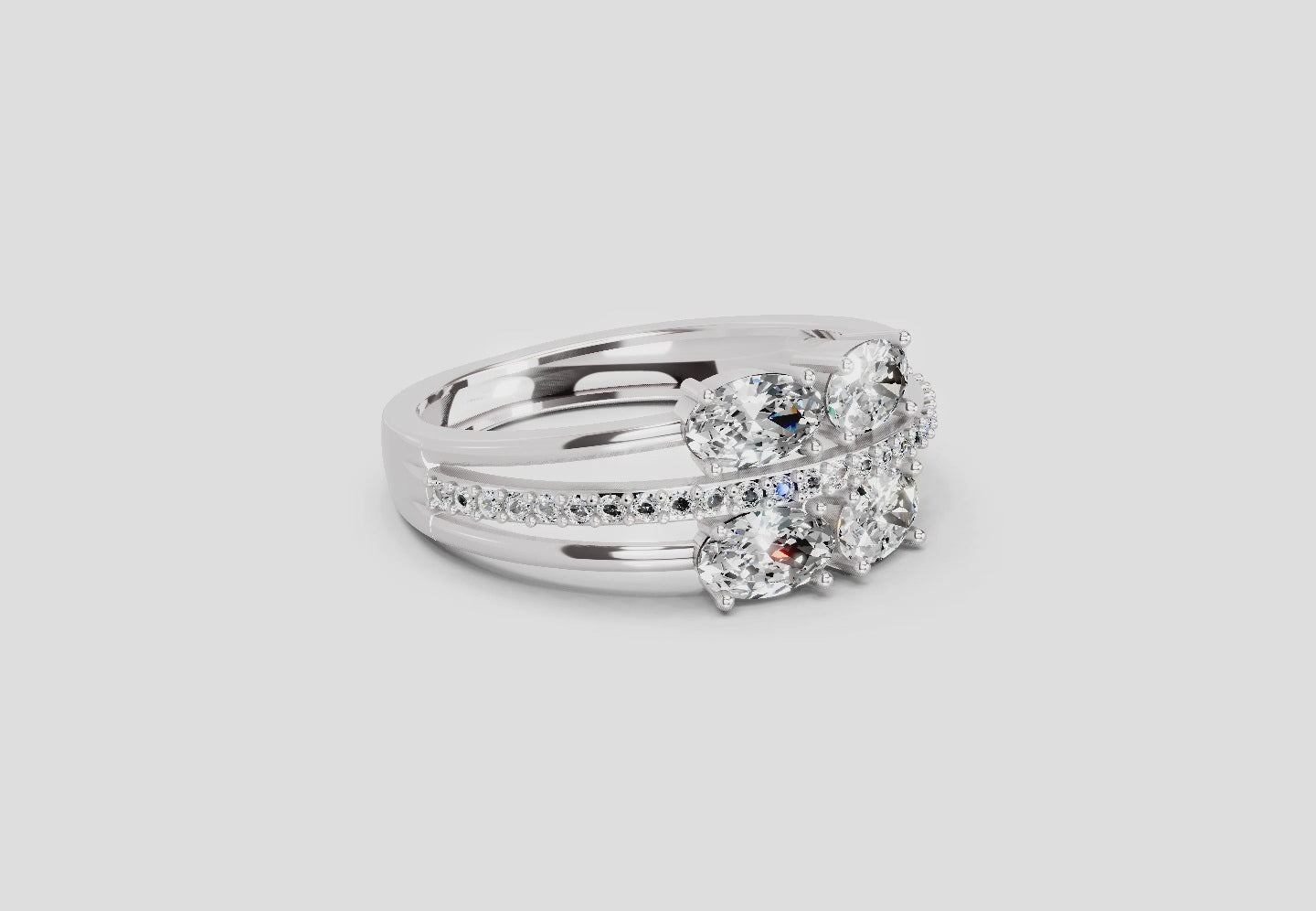 1.36 Carat Quadra Oval Engagement Ring | 14K White Gold