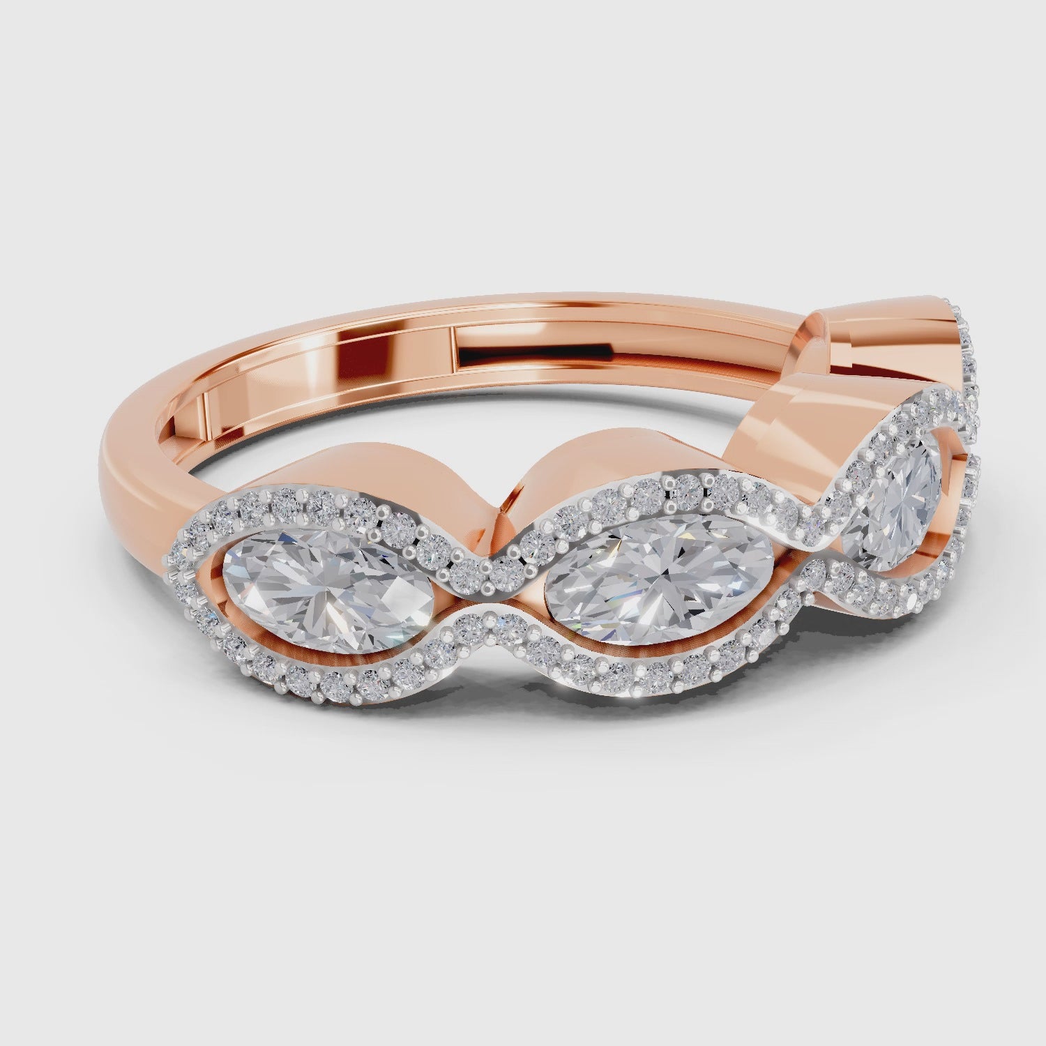 1.64 Carat Oval Shape Halo Wave Engagement Ring | 14K Rose Gold