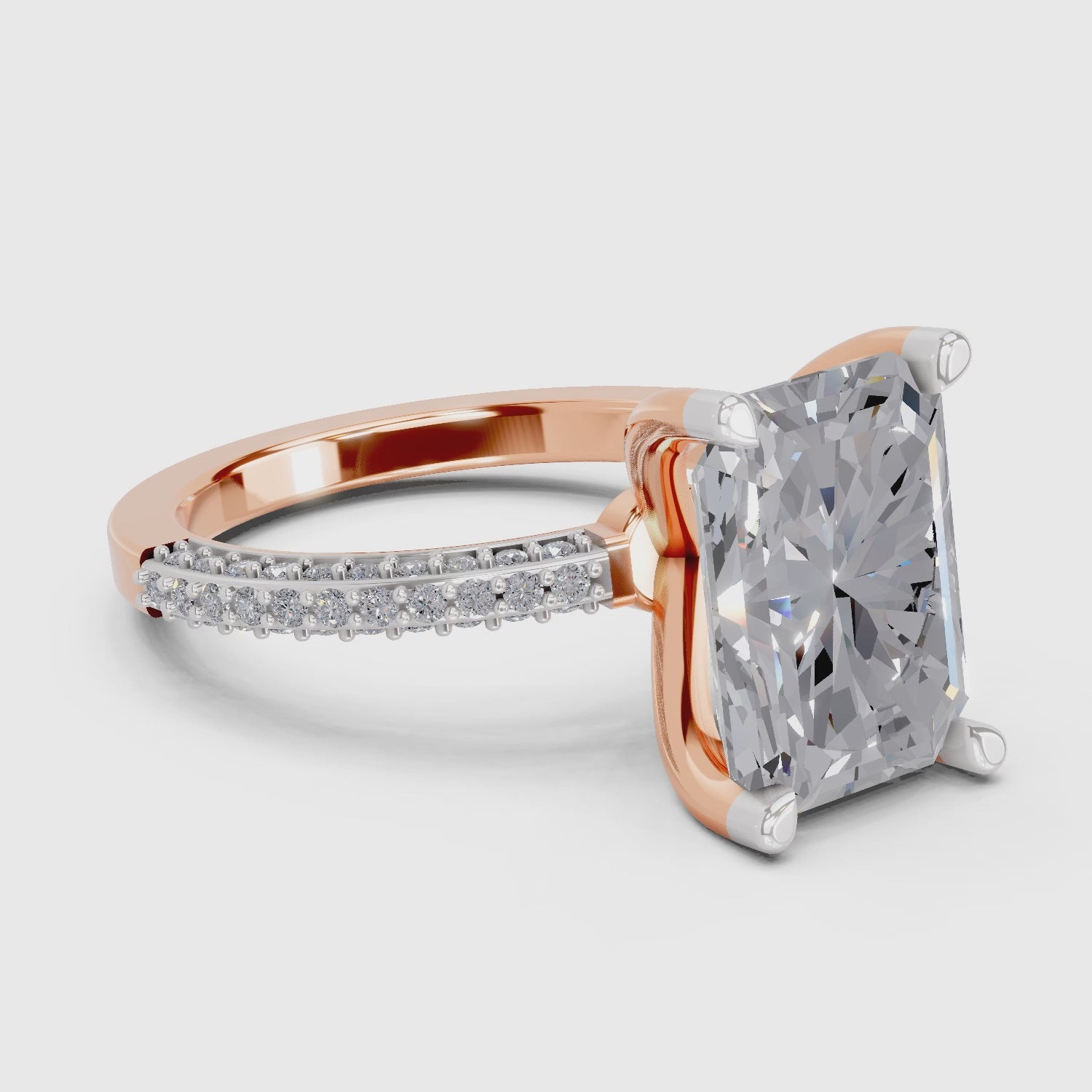 5.37 Ct Emerald Shape Solitaire Diamond Ring| 14K Rose Gold