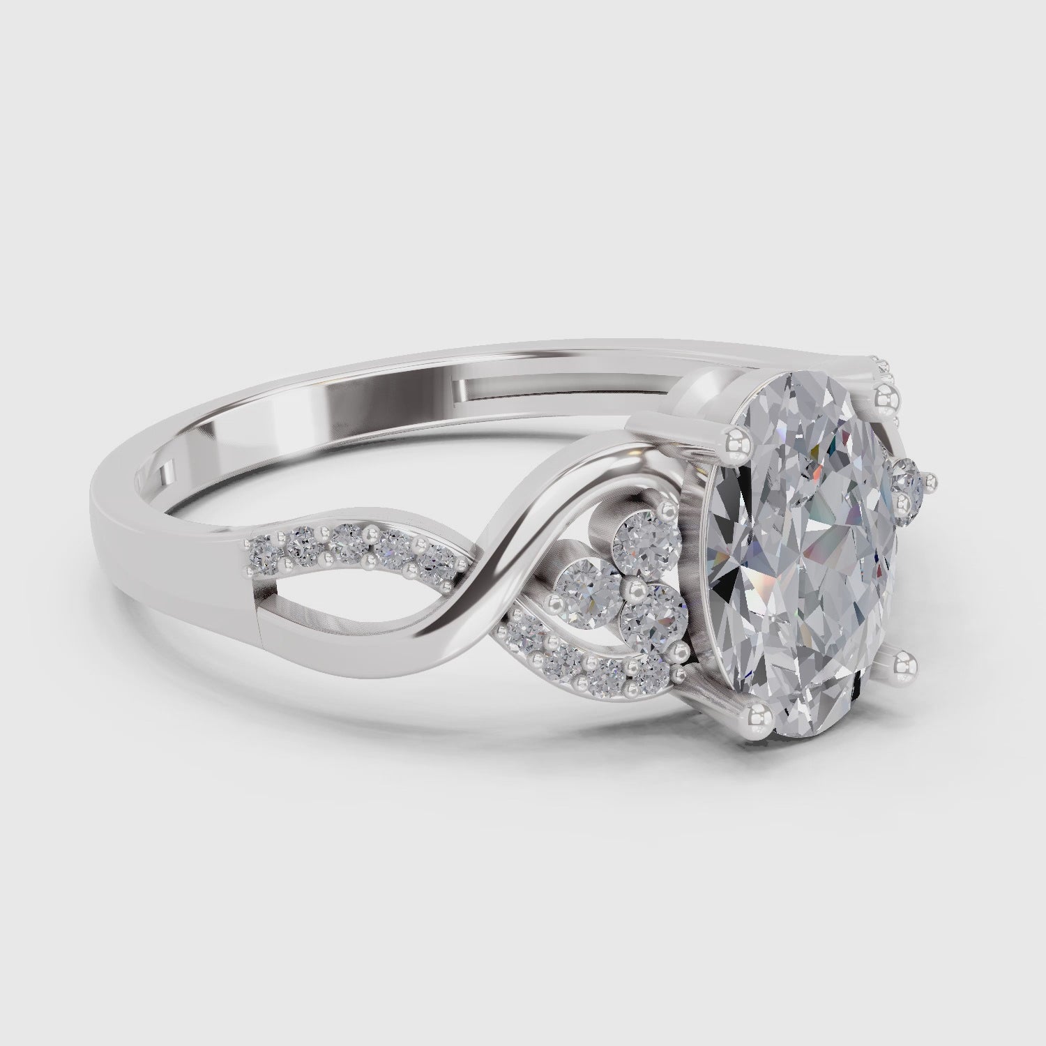 2.19 Carat Oval Shape Swirl Engagement Ring | 14K White Gold