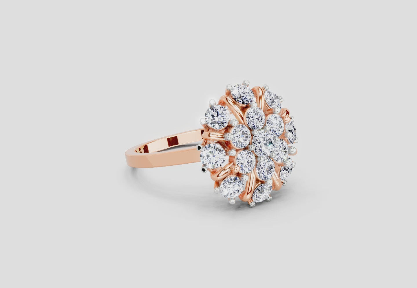 Load video: 2.36 Ct Round Shape Diamond Cluster Ring | 14K Rose Gold