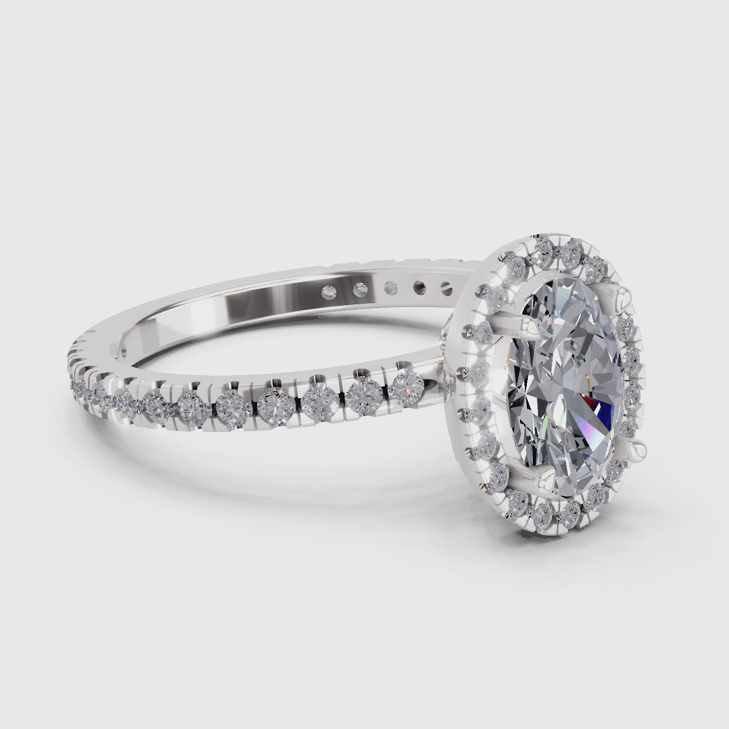 1.66 Carat Oval Shape Halo Engagement Ring | 14K White Gold