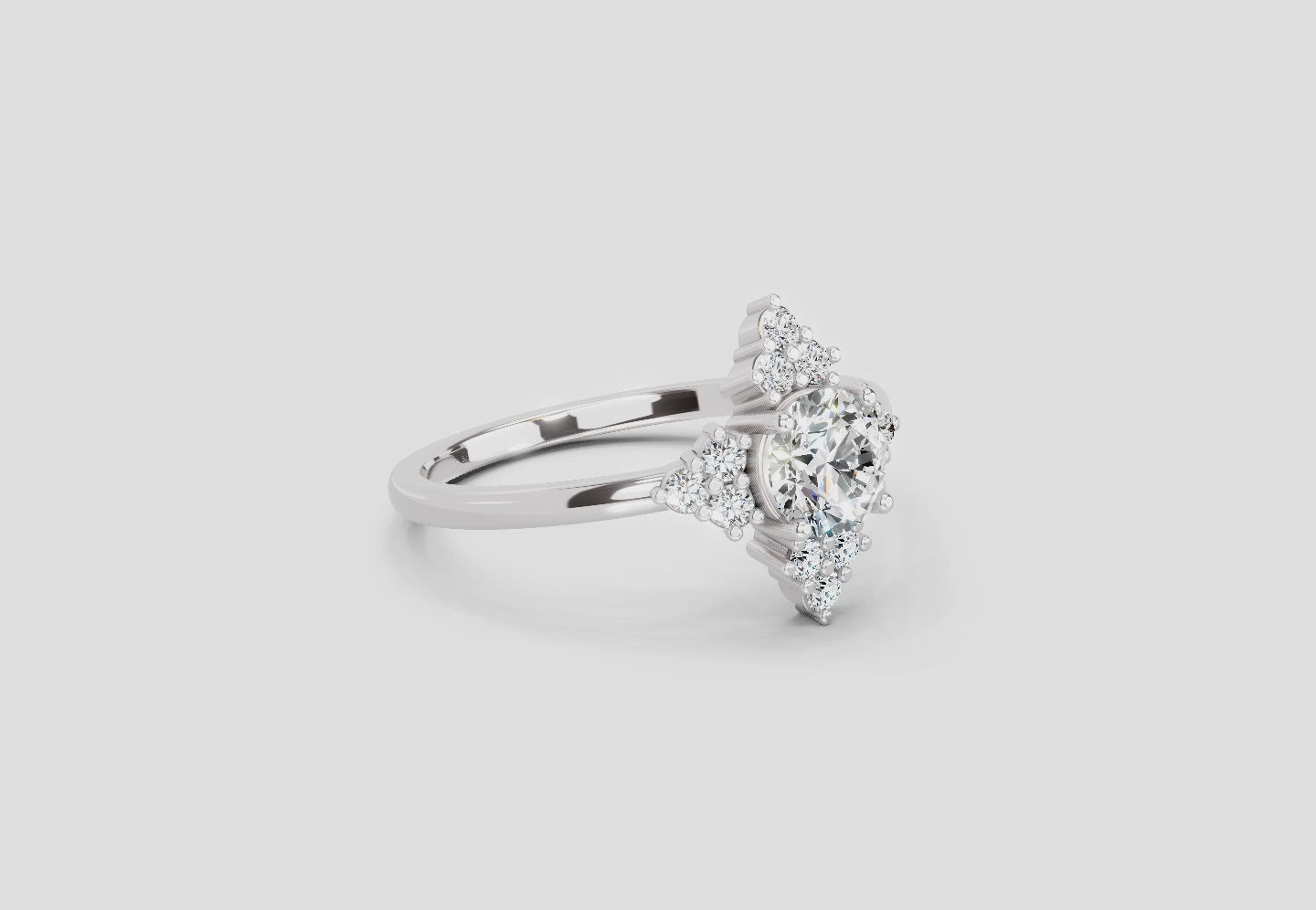 0.70 Ct Round Shape Cluster Diamond Ring | 14K White Gold