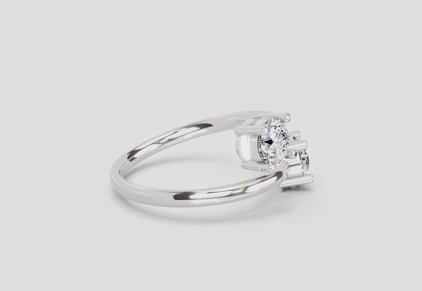 1 Ct Round Shape Diamond Two-Stone Open Ring | 14K White Gold