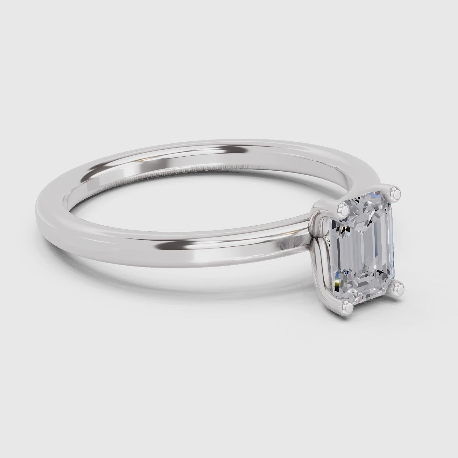 0.75 Ct Emerald Shape Solitaire Diamond Ring| 14K White Gold