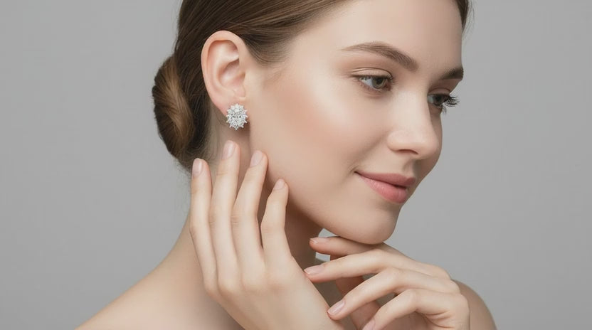 0.69 Ct Oval Halo Stud Earrings | 14K Yellow Gold