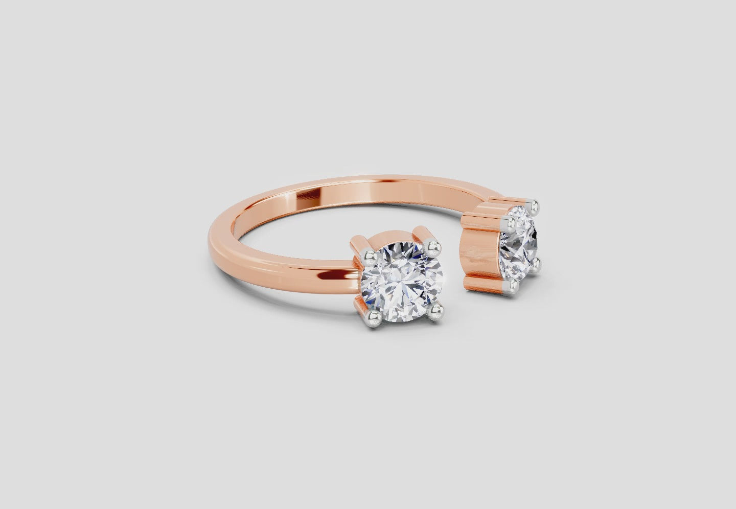0.76 Ct Round Open Two Stone Ring | 14K Rose Gold