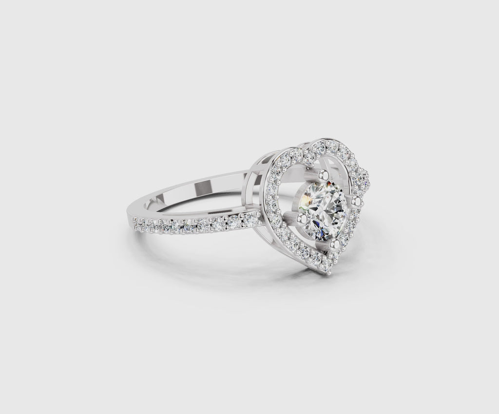 0.84 Ct Round Halo Heart Ring | 14K White Gold