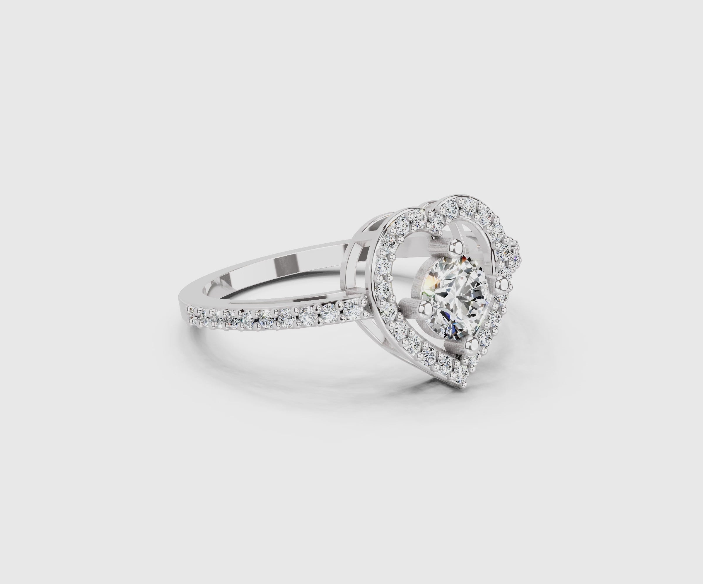 0.84 Ct Round Halo Heart Ring | 14K White Gold