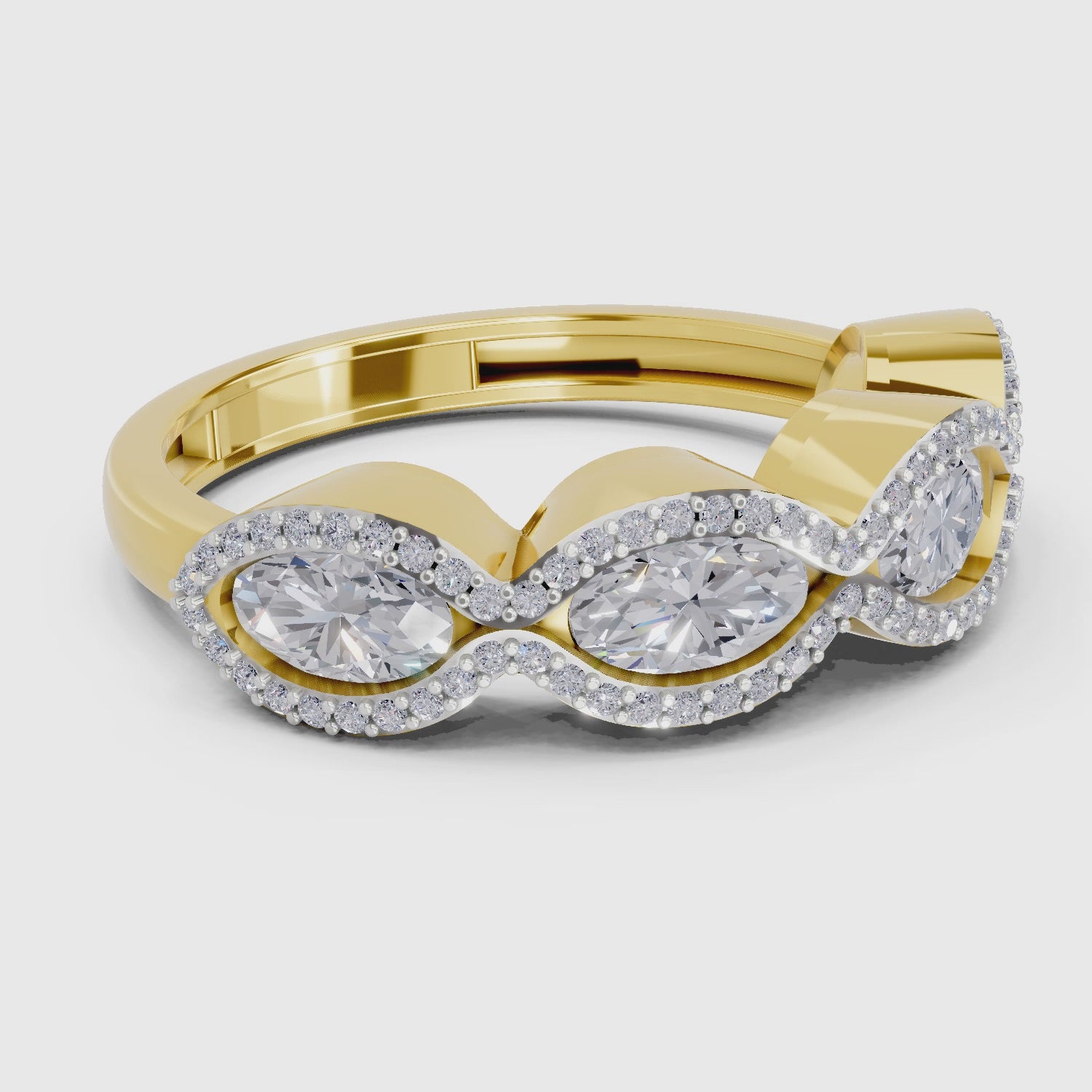 1.64 Carat Oval Shape Halo Wave Engagement Ring | 14K Yellow Gold