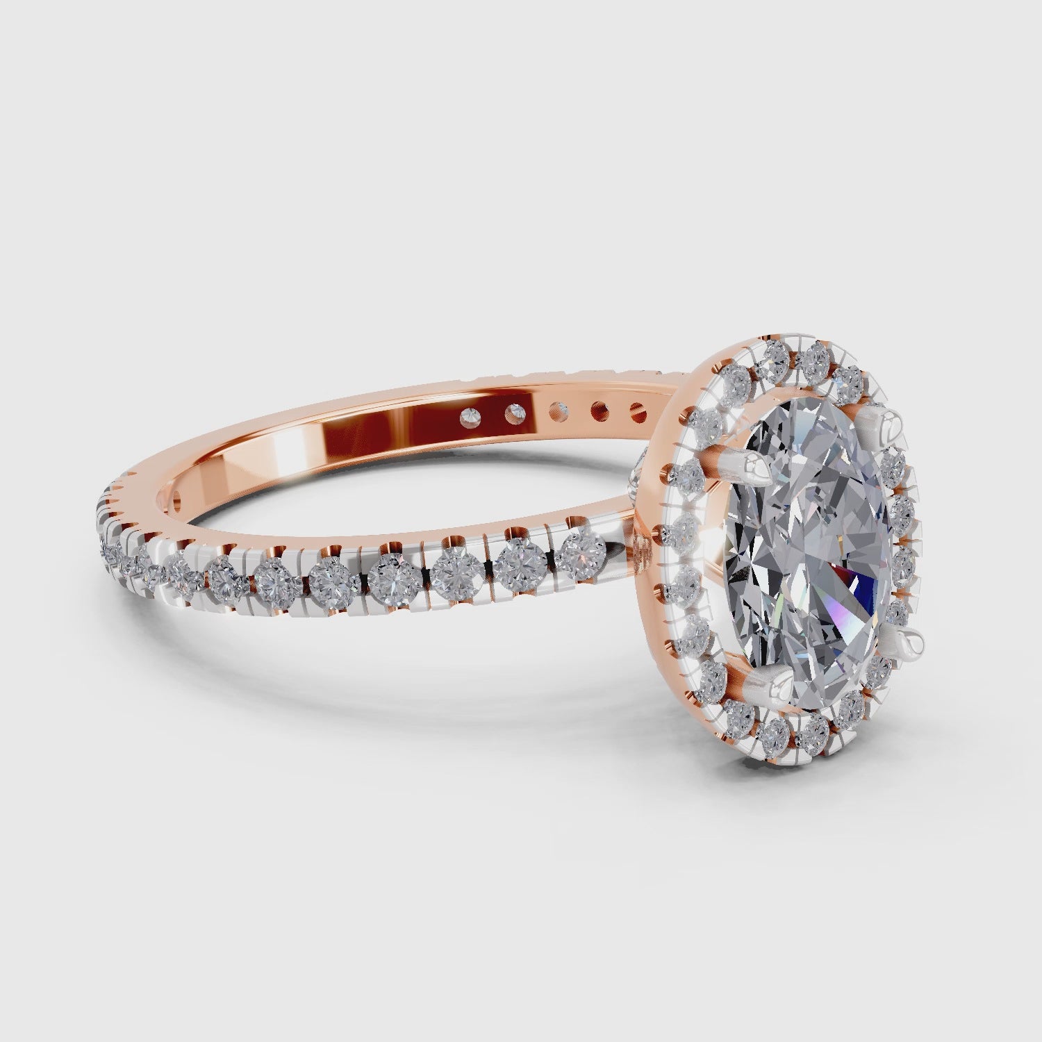 1.66 Carat Oval Shape Halo Engagement Ring | 14K Rose Gold