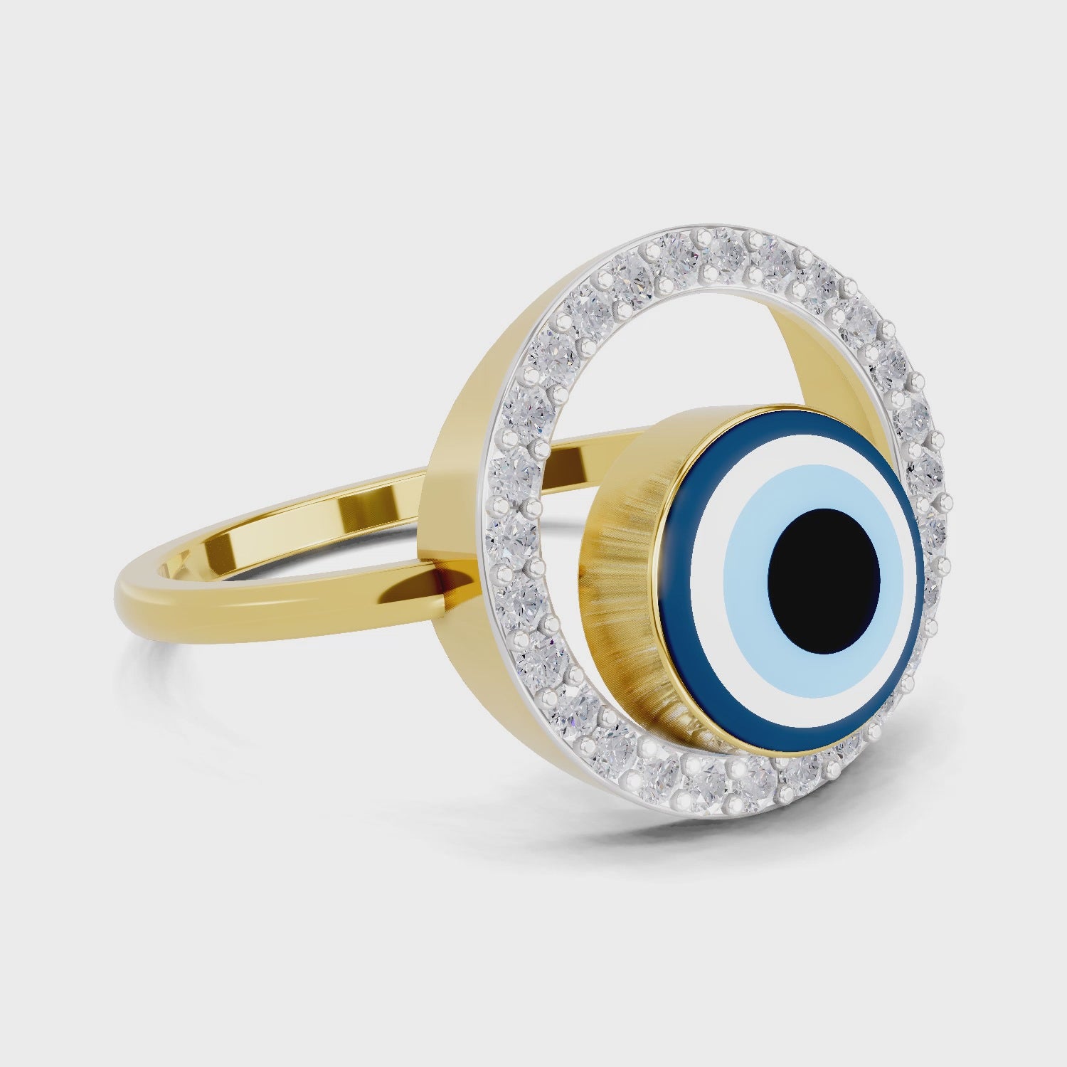 Load video: 0.2 Carat  | 925 Sterling Silver Gold Plated Evil Eye Ring