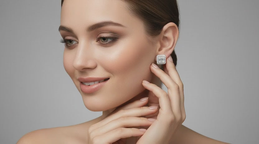 0.45 Ct Baguette Shape Cluster Diamond Earrings | 14K Yellow Gold