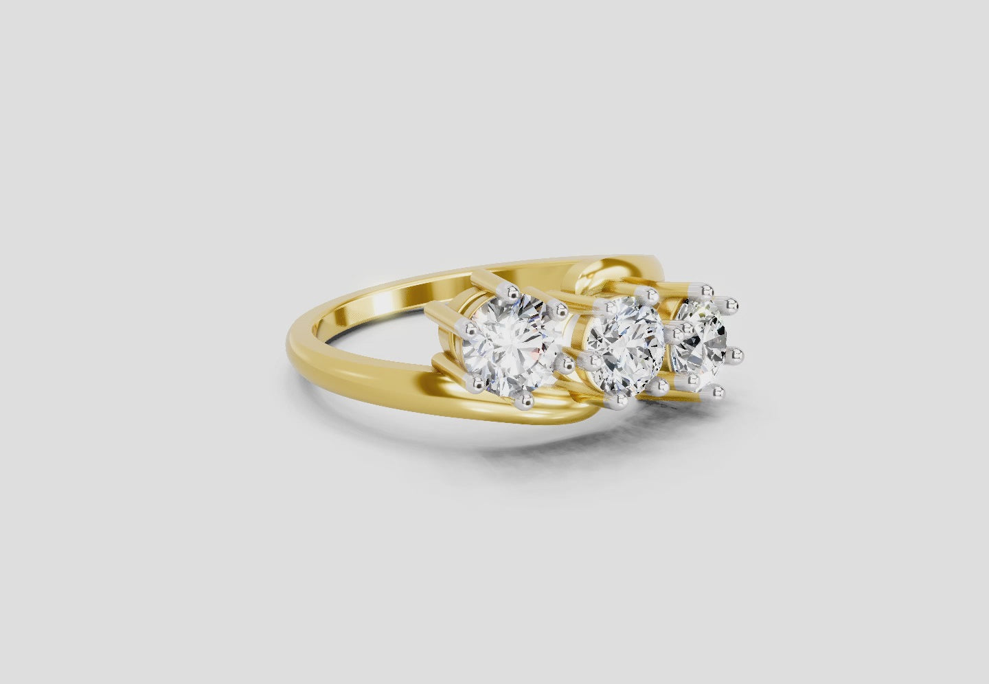 Load video: 1.14 Ct Round Three Stone Ring | 14K Yellow Gold