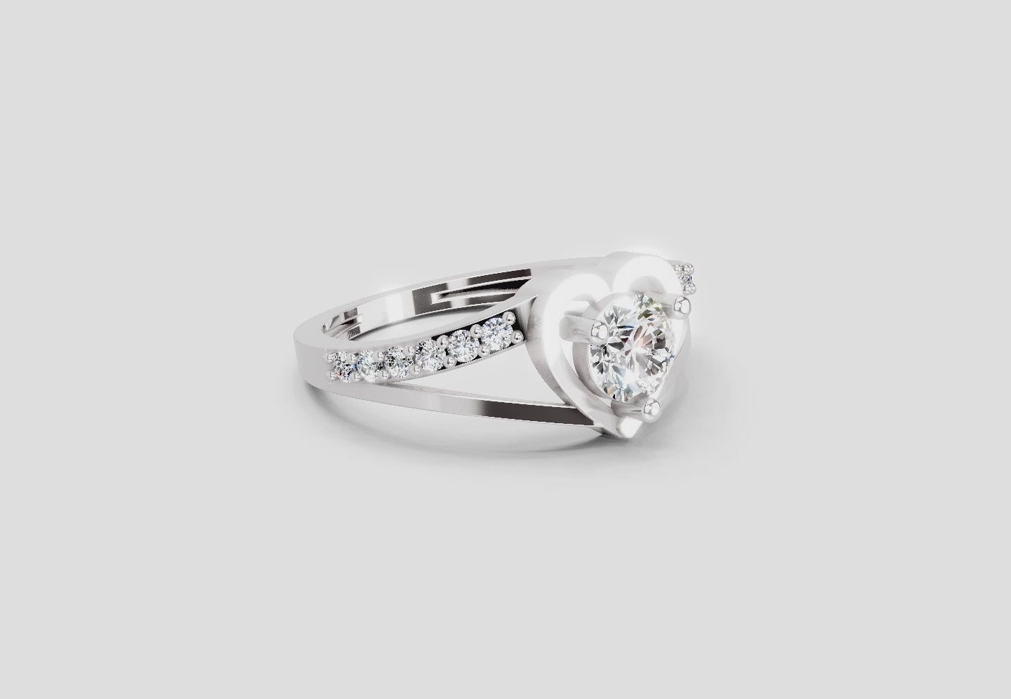0.67 Ct IGI Cerified Heart Round Shape Diamond Ring | 14K White Gold FG VS Quality Diamonds