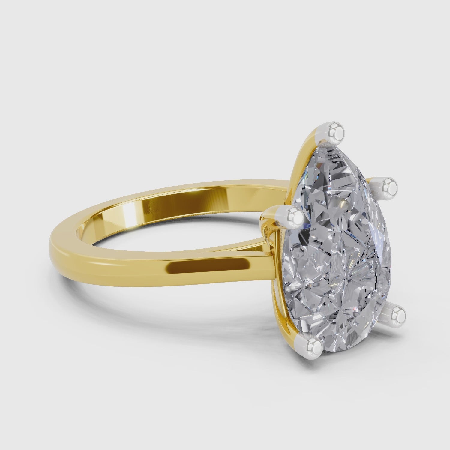 4 Ct Pear Shape Solitaire Diamond Ring| 14K Yellow Gold