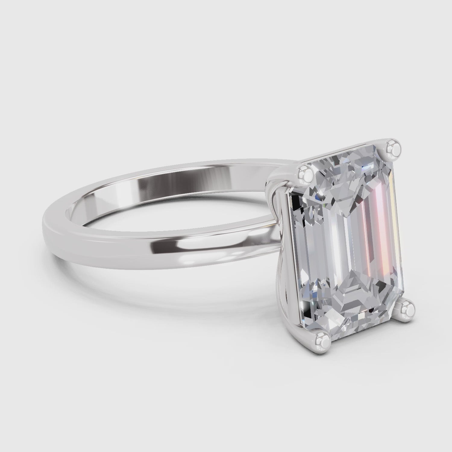 5 Ct Emerald Shape Solitaire Diamond Ring| 14K White Gold