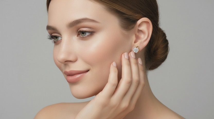 0.6 Ct Round Heart Stud Earrings | 14K Yellow Gold  FG VS Quality Diamonds