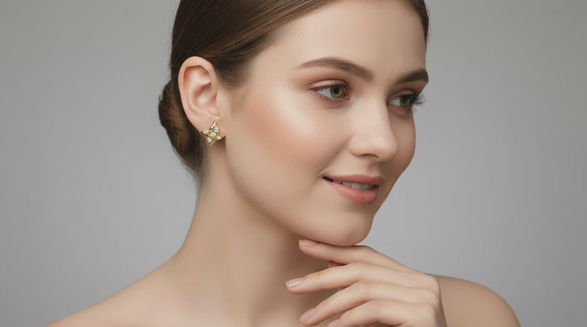 0.1 Ct Floral Stud Earrings | 14K Yellow Gold  FG VS Quality Diamonds