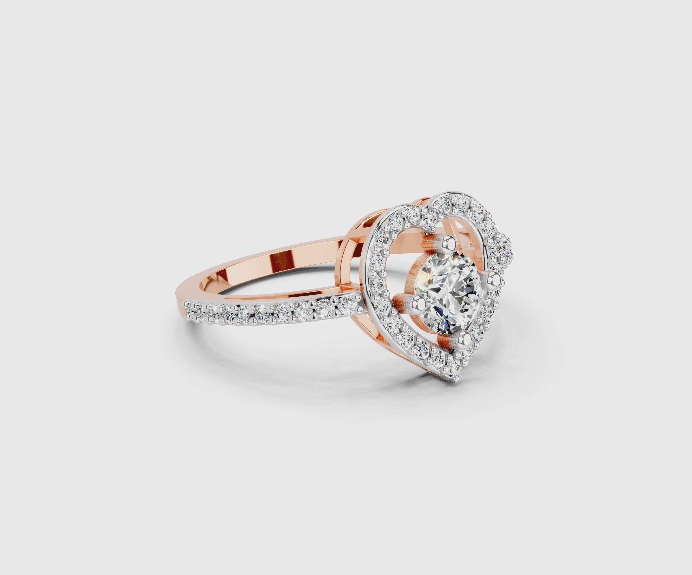 0.84 Ct Round Halo Heart Ring | 14K Rose Gold