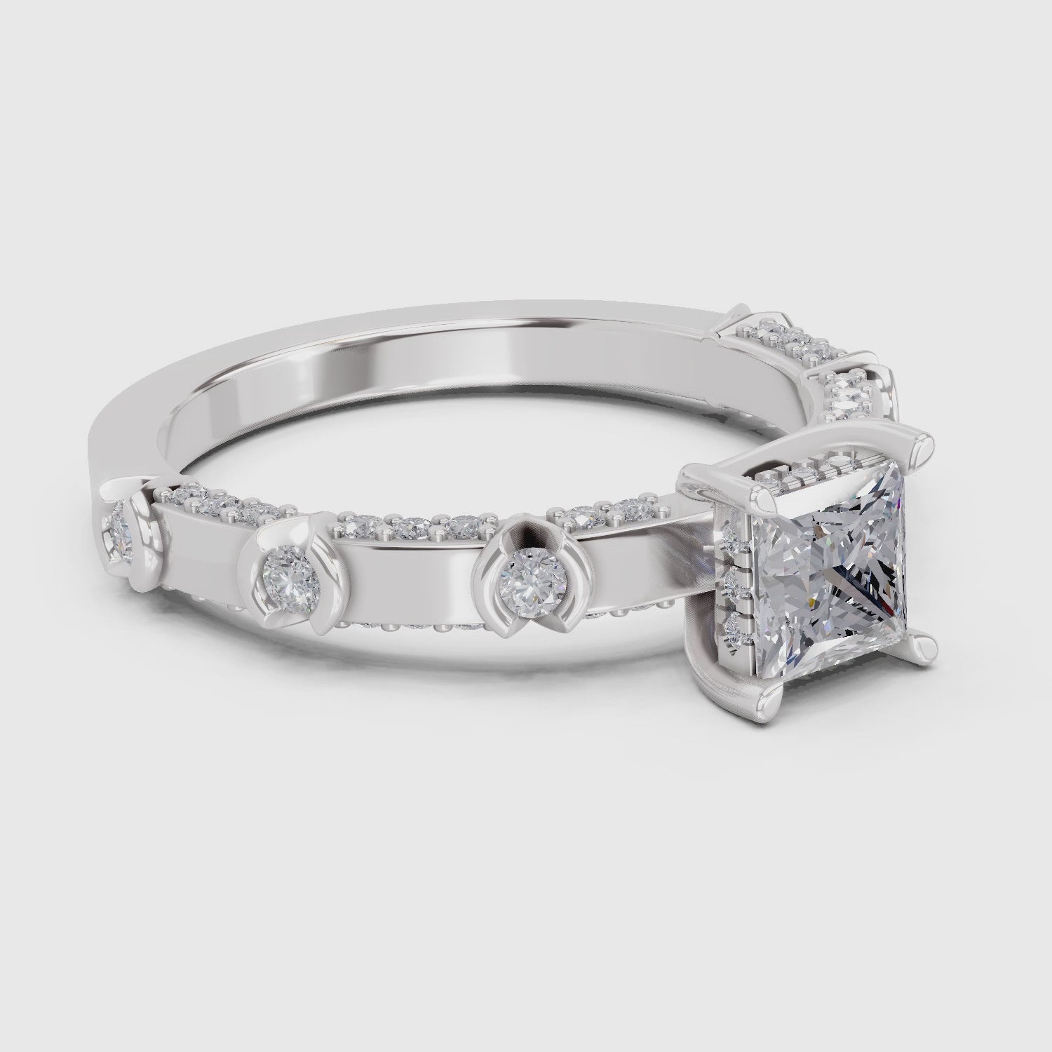 0.89 Ct Princess Shape Solitaire Diamond Ring| 14K White Gold