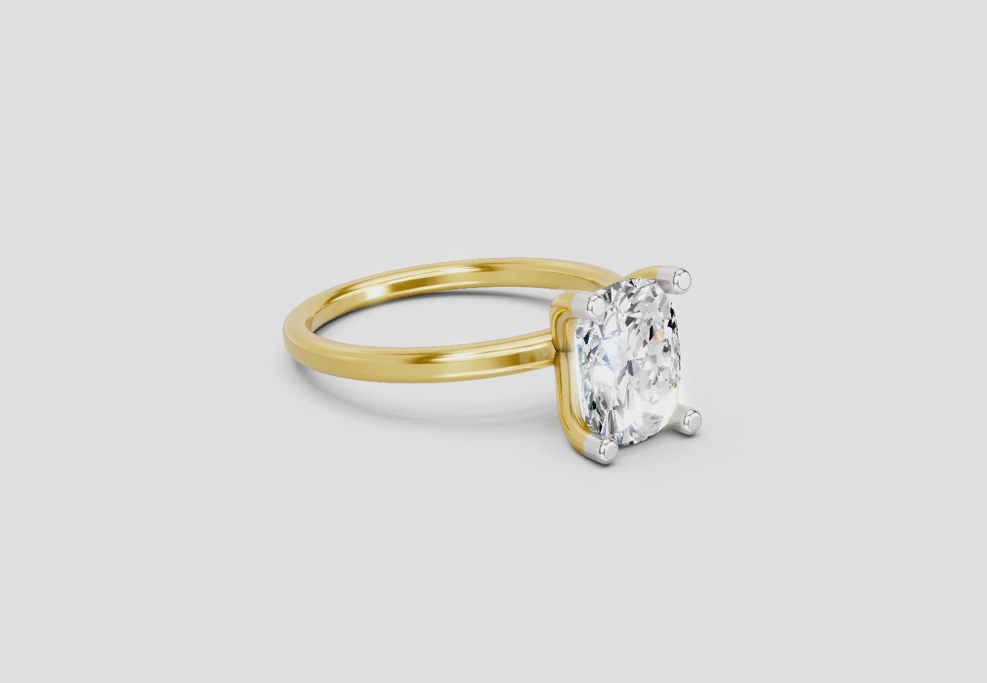 2.13 Carat Cushion Shape Solitaire Diamond Ring | 14K Yellow Gold