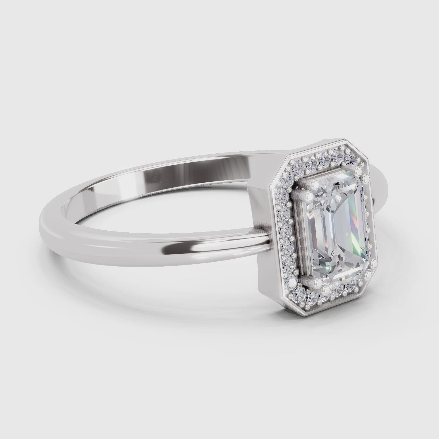 Sparkles 0.68 Carat Emerald Cut Engagement Ring | 14K White Gold