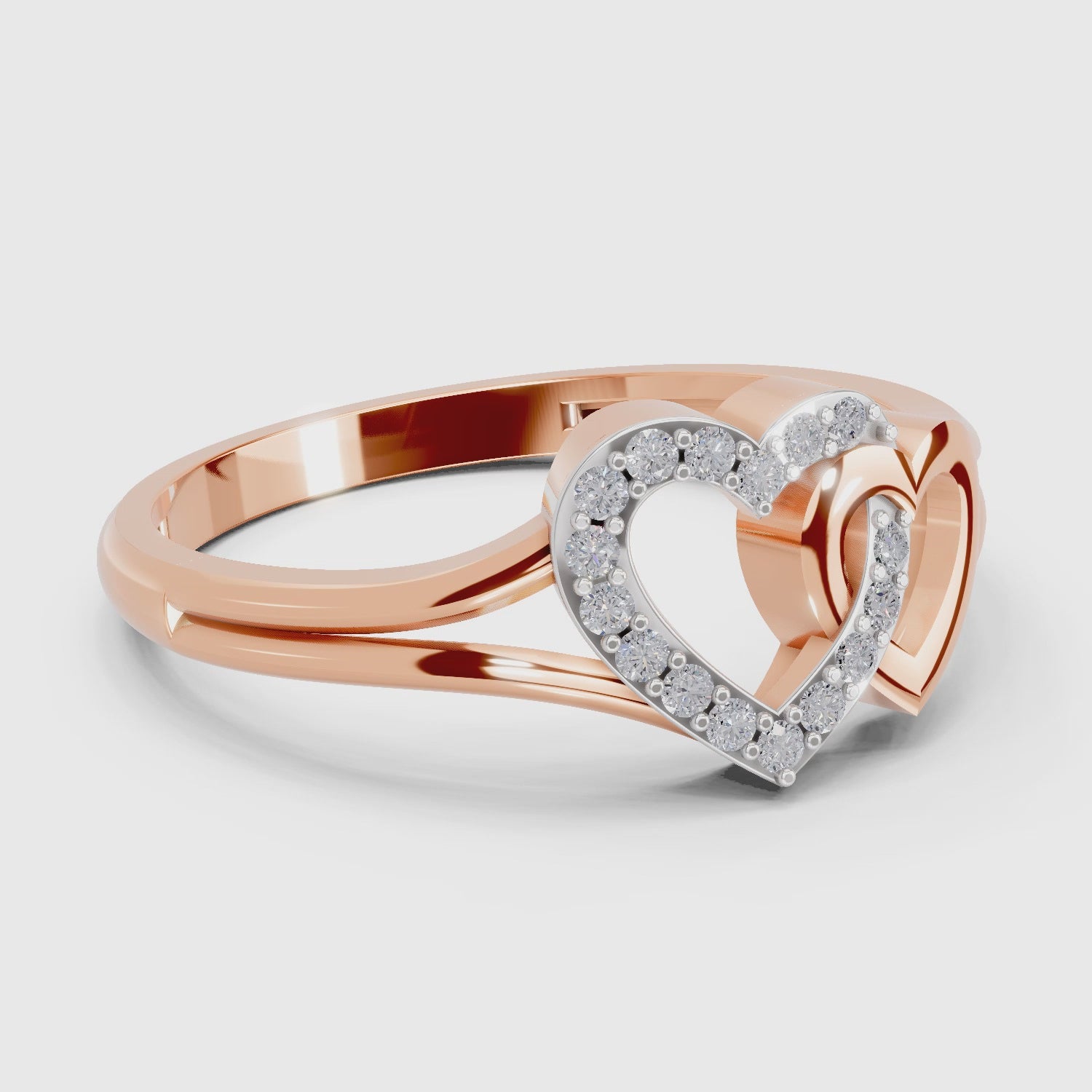 0.13 Carat Round Shape Twin Heart Engagement Ring | 14K Rose Gold