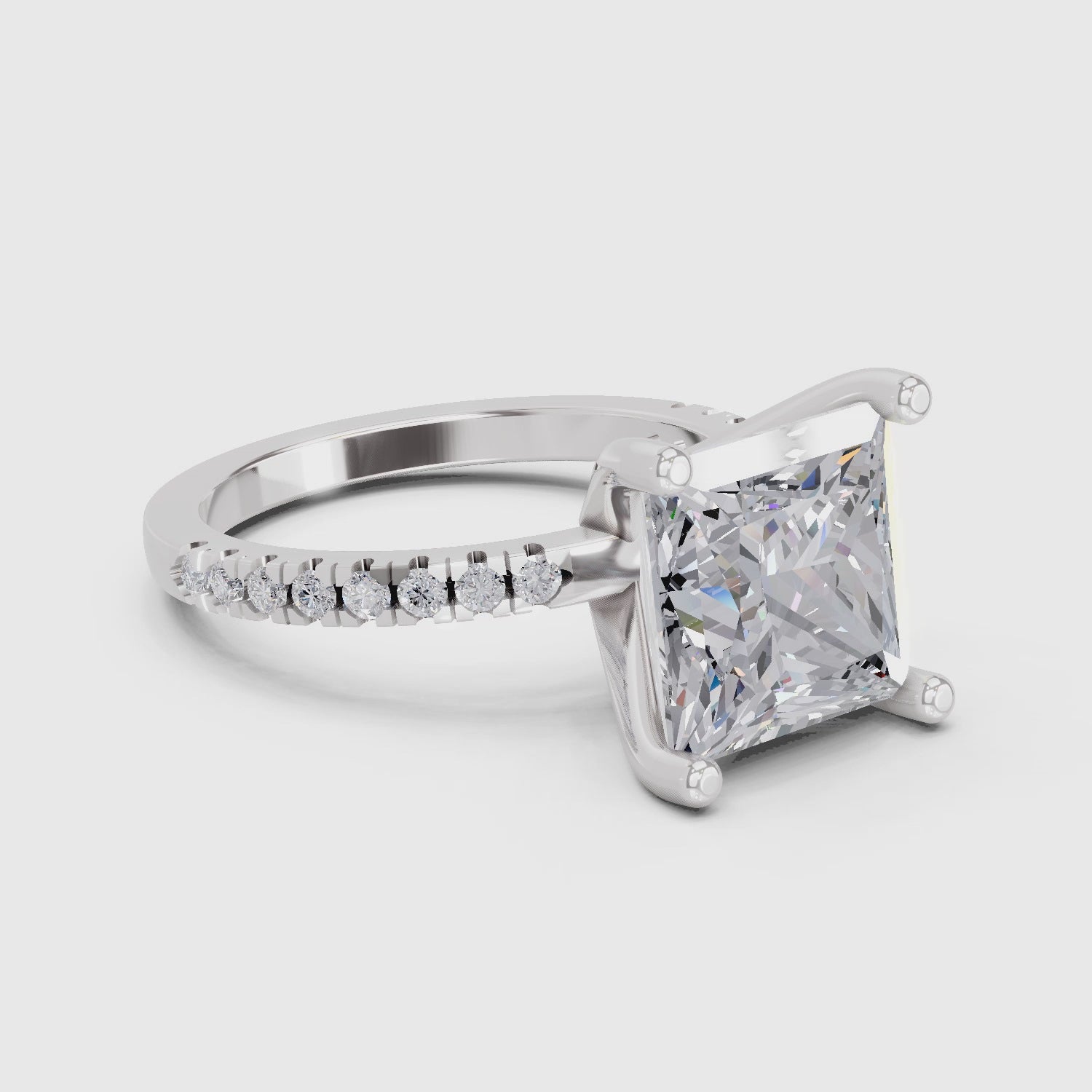 4.22 Ct Princess Shape Solitaire Diamond Ring| 14K White Gold