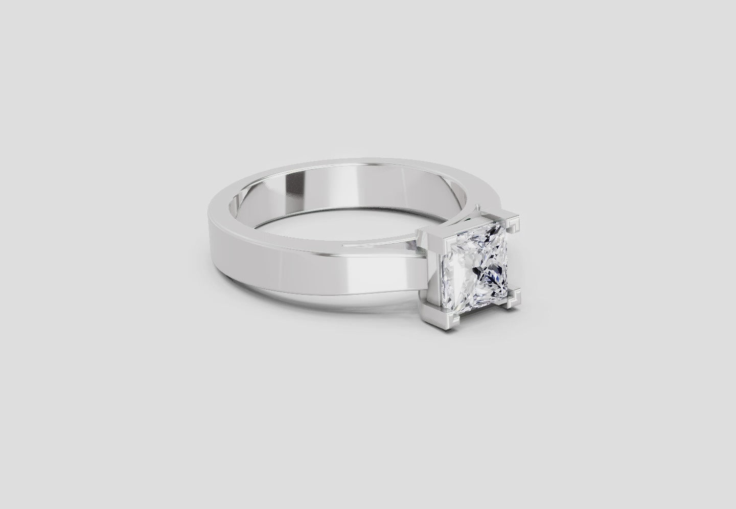 0.85 Ct Princess Cut Solitaire Ring  14K White Gold