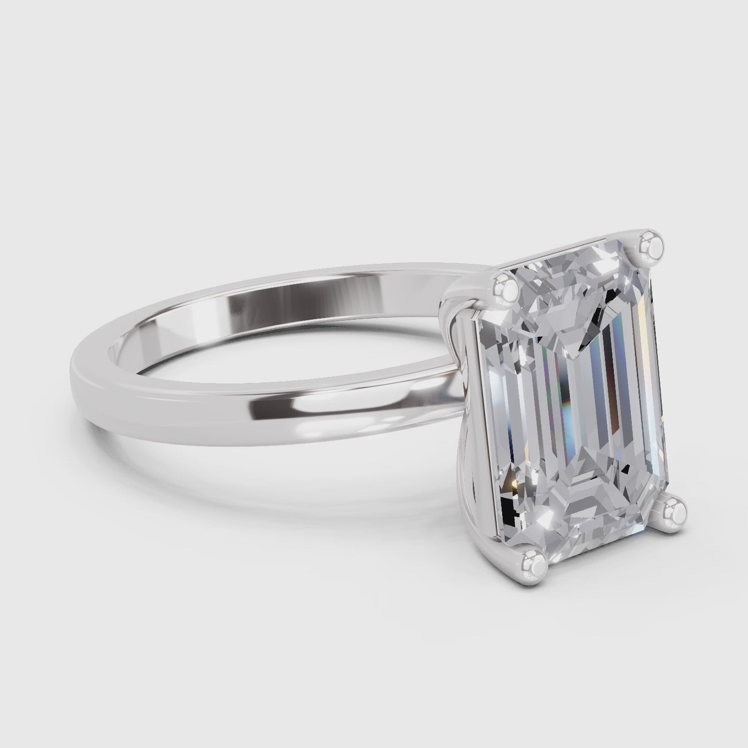 4 Ct Emerald Shape Solitaire Diamond Ring| 14K White Gold
