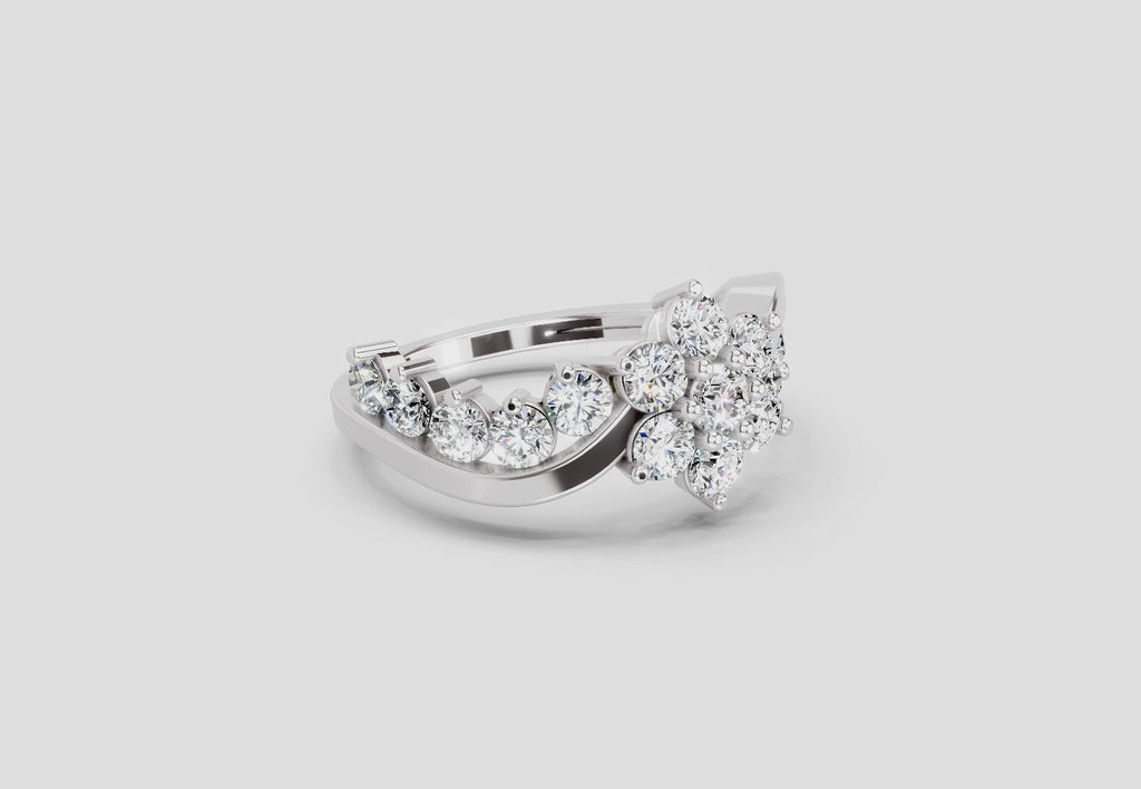 1.41 Ct Round Shape Cluster Diamond Ring | 14K White Gold