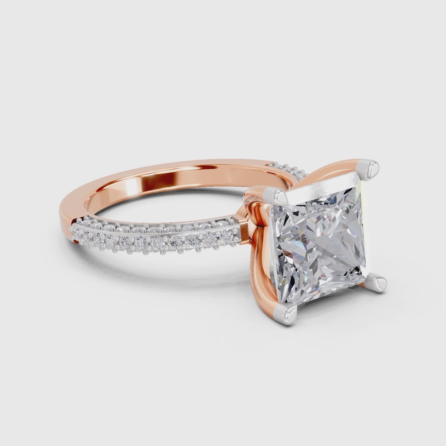 4.37 Ct Princess Shape Solitaire Diamond Ring| 14K Rose Gold