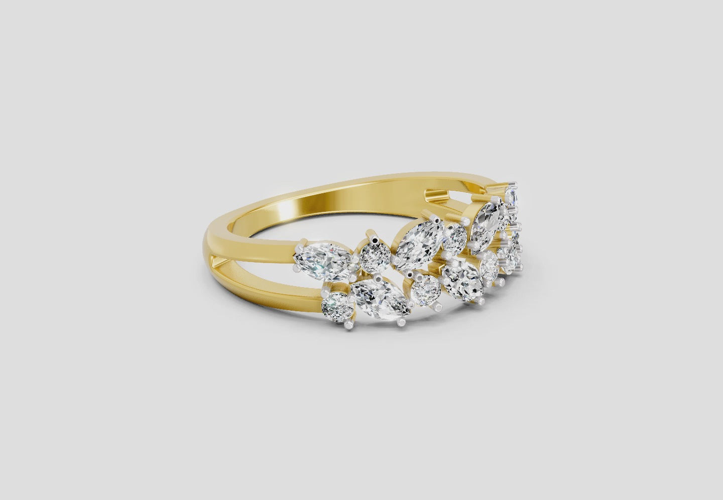 0.7 Ct Marquise And Round Cluster Ring | 14K Yellow Gold