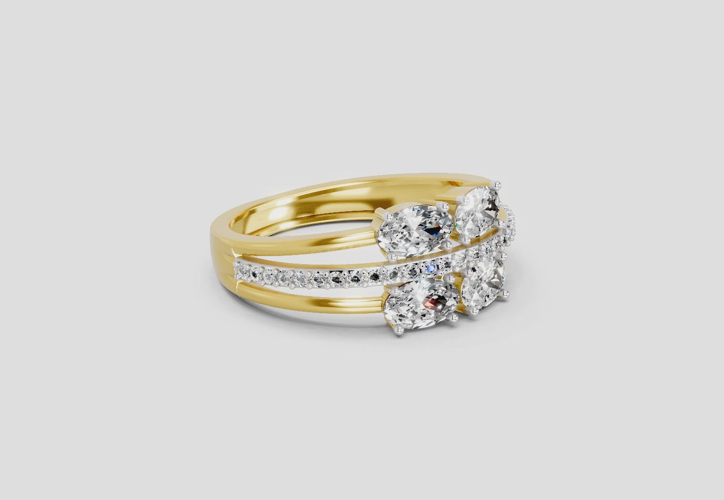 1.36 Carat Quadra Oval Engagement Ring | 14K Yellow Gold