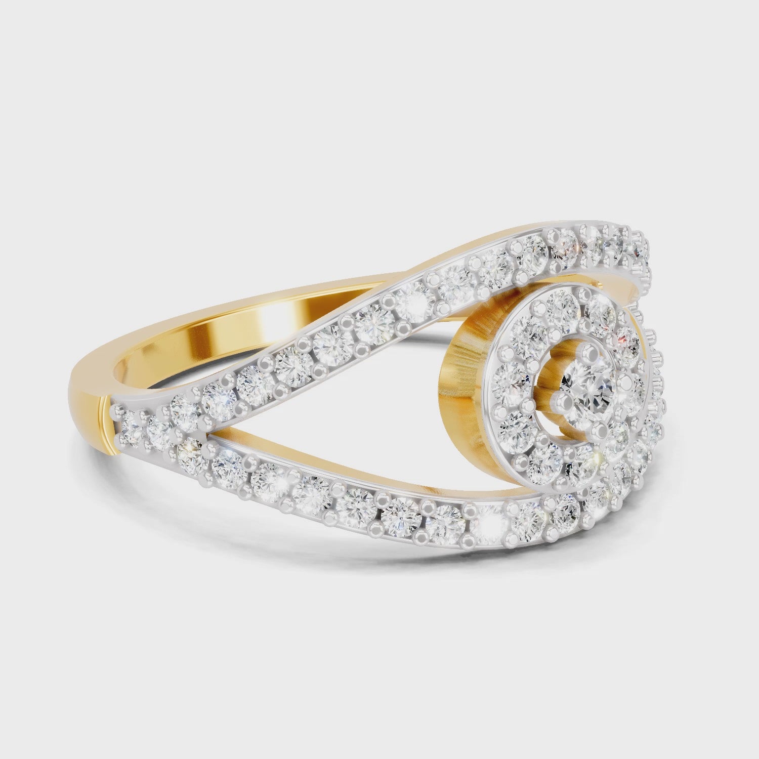 Load video: 0.84 Carat | 925 Sterling Silver Gold Plated Pave Eye Diamond  Ring