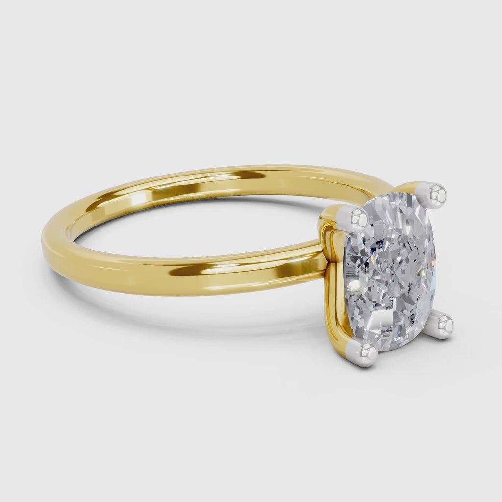 1.38 Carat Cushion Shape Solitaire Diamond Engagement Ring | 14K Yellow Gold