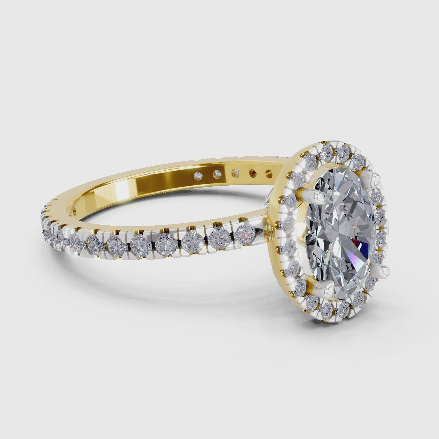 1.66 Carat Oval Shape Halo Engagement Ring | 14K Yellow Gold