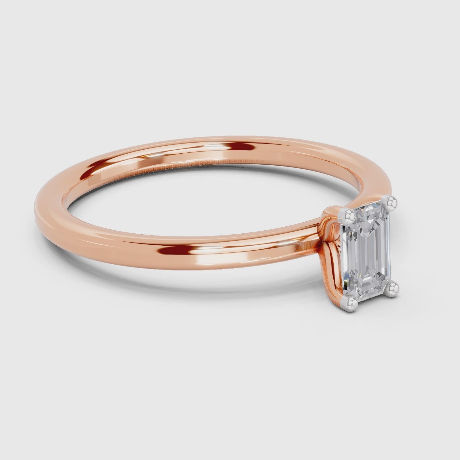 0.4 Carat Emerald Shape Solitaire Diamond Engagement Ring | 14K Rose Gold