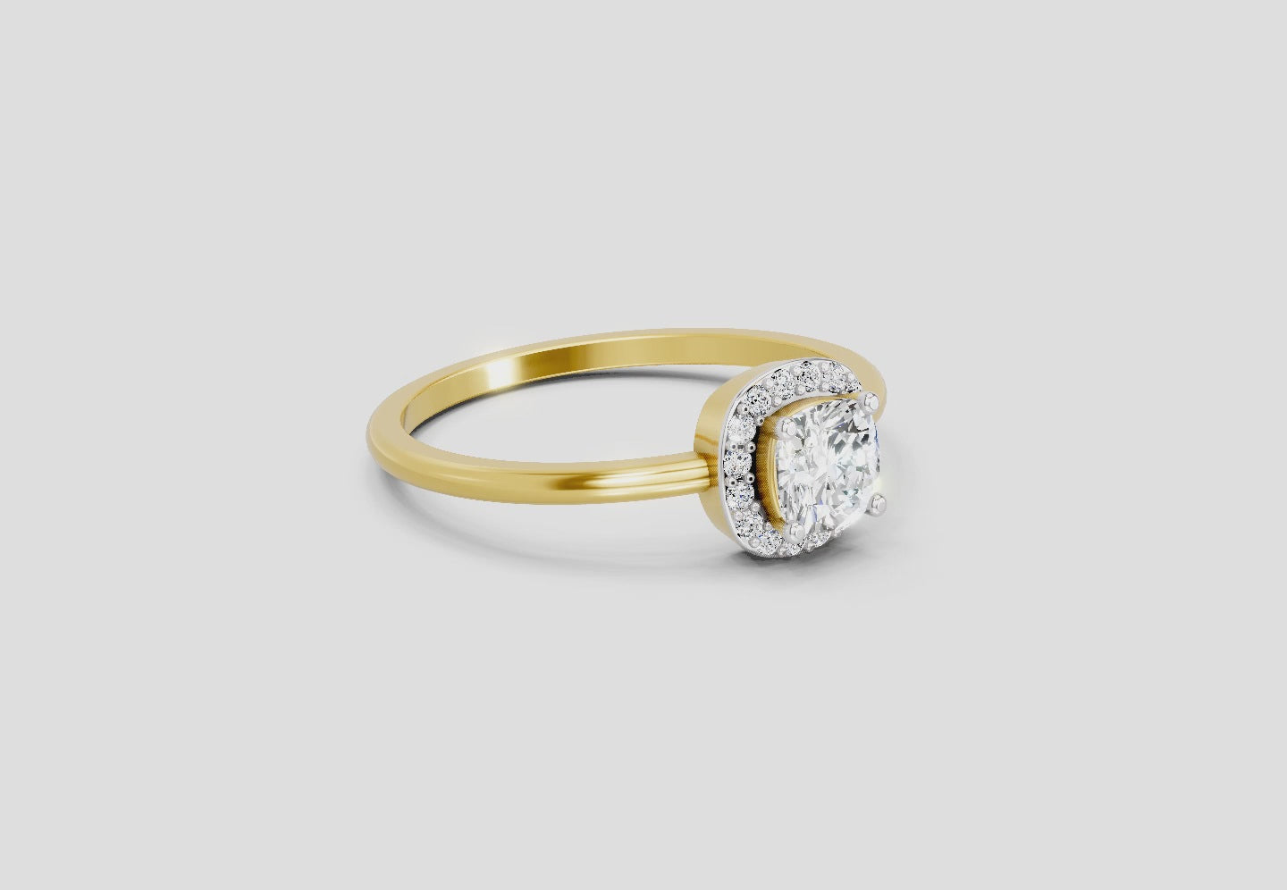0.66 Ct Cushion Shape Halo Engagement Diamond Ring | 14K Yellow Gold