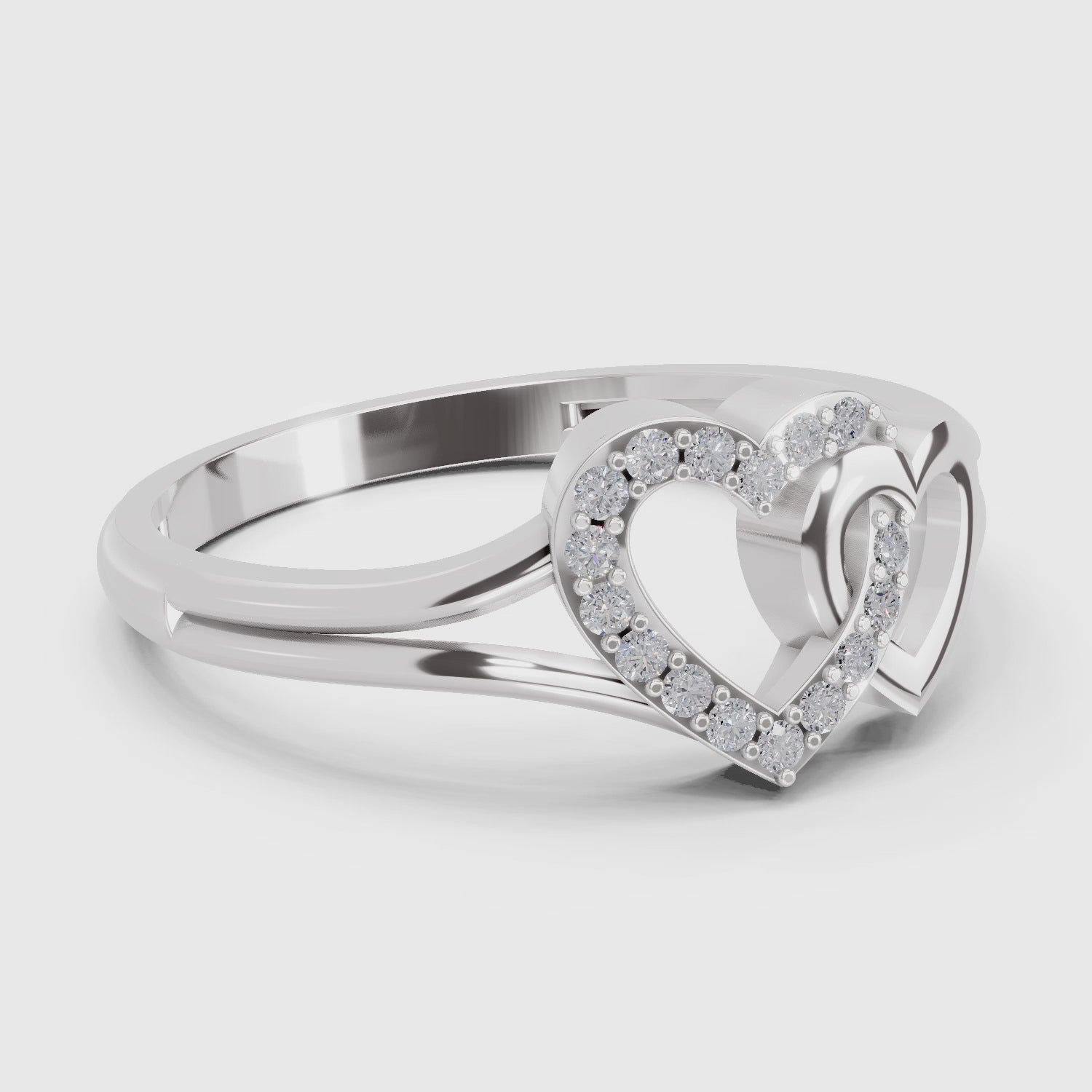 0.13 Carat Round Shape Twin Heart Engagement Ring | 14K White Gold