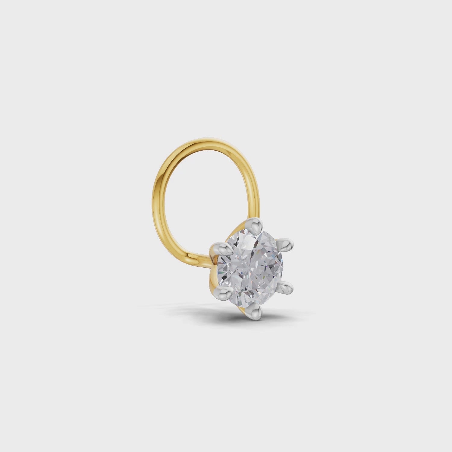 Load video: 0.15 Ct Round Shape 6 Prong Solitaire Diamond Nose Pin | 14K Yellow Gold