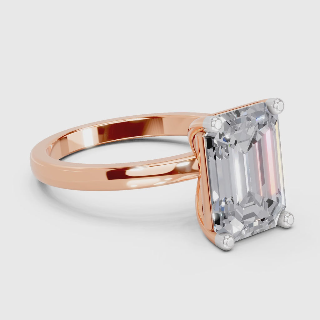 5 Ct Emerald Shape Solitaire Diamond Ring| 14K Rose Gold