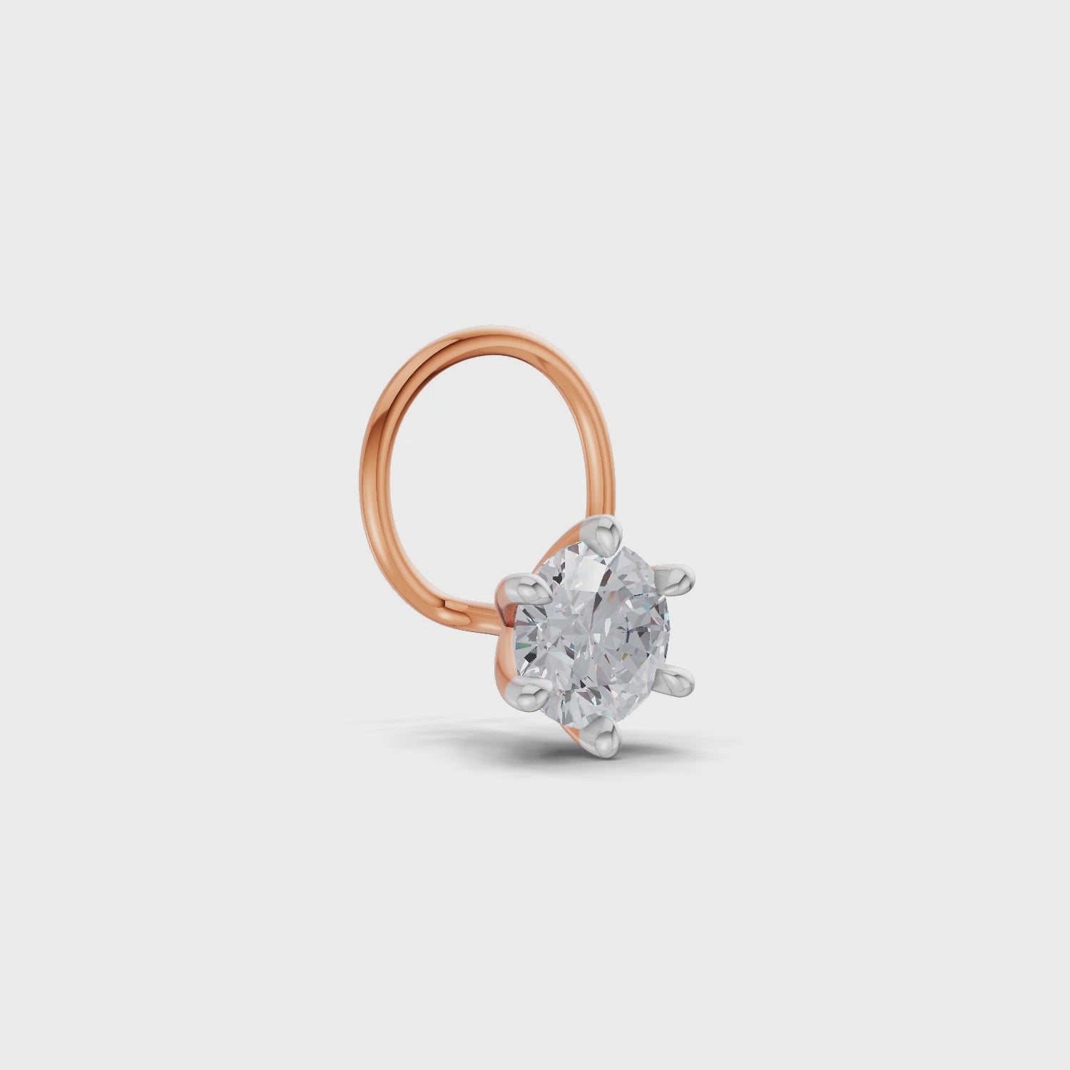 Load video: 0.15 Ct Round Shape 6 Prong Solitaire Diamond Nose Pin | 14K Yellow Gold